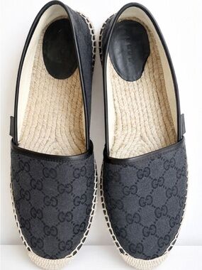 Gucci Women’s Black GG Canvas Espadrille Flats Size 40